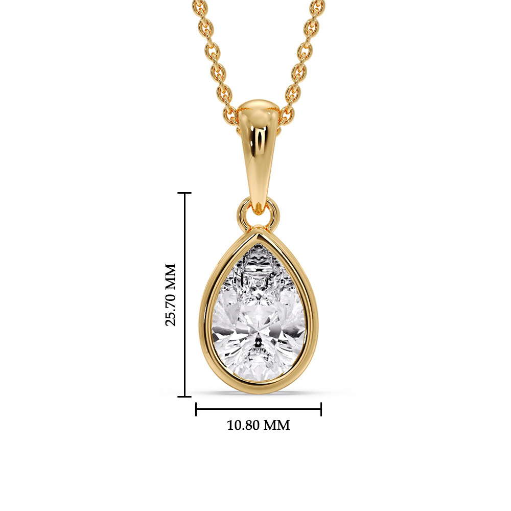 Bezel Pear Drop Solitaire Necklace with 14K Yellow Gold White Diamond