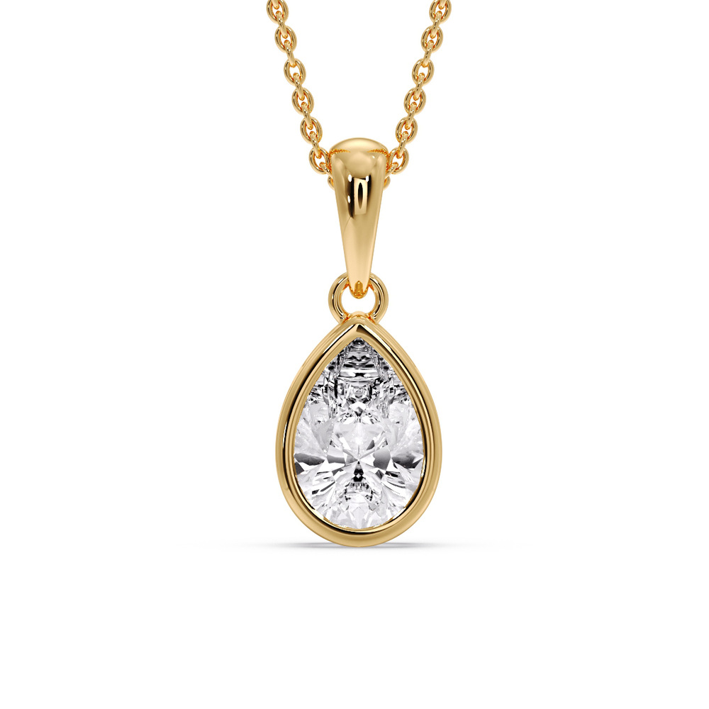 Bezel Pear Drop Solitaire Necklace with 14K Yellow Gold White Diamond