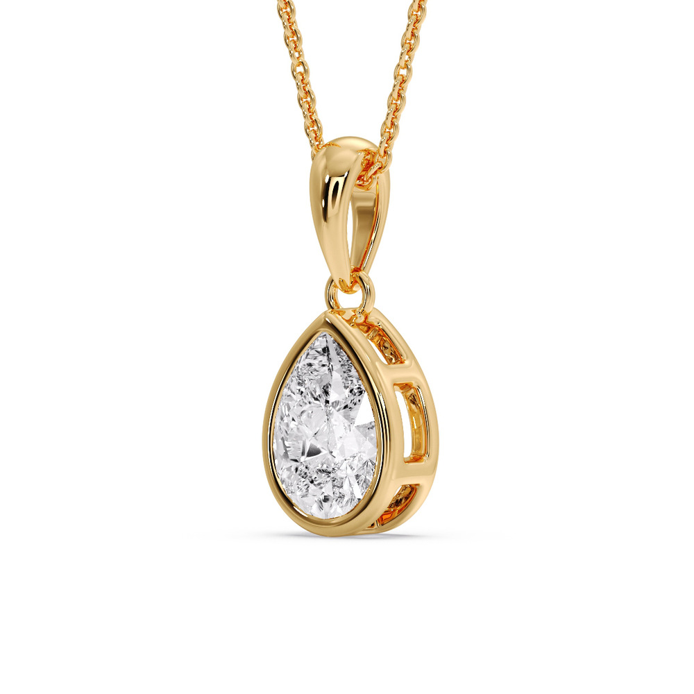 Bezel Pear Drop Solitaire Necklace with 14K Yellow Gold White Diamond