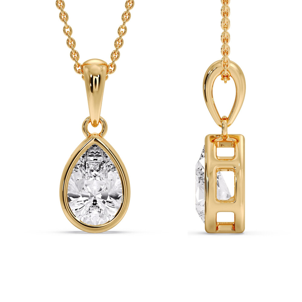 Bezel Pear Drop Solitaire Necklace with 14K Yellow Gold White Diamond