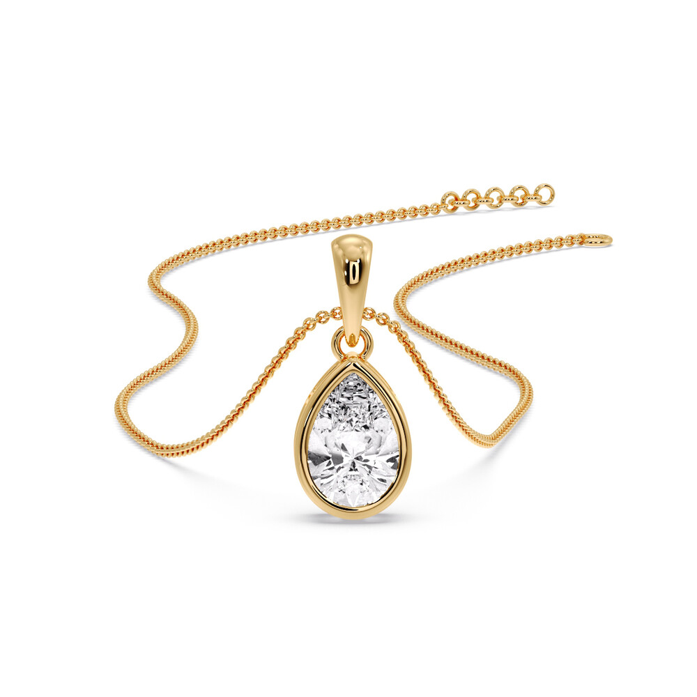 Bezel Pear Drop Solitaire Necklace with 14K Yellow Gold White Diamond