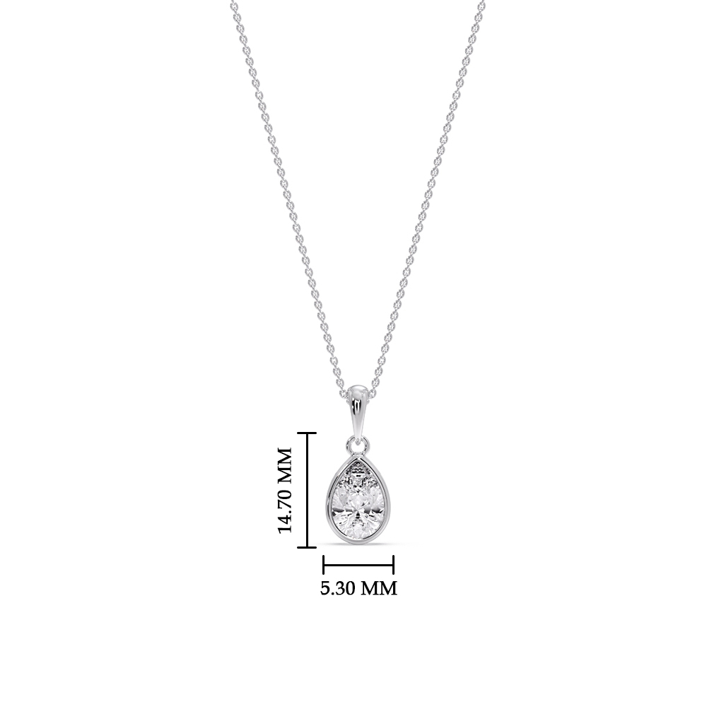 Bezel Pear Water Drop Solitaire Pendant with 14K White Gold White Diamond