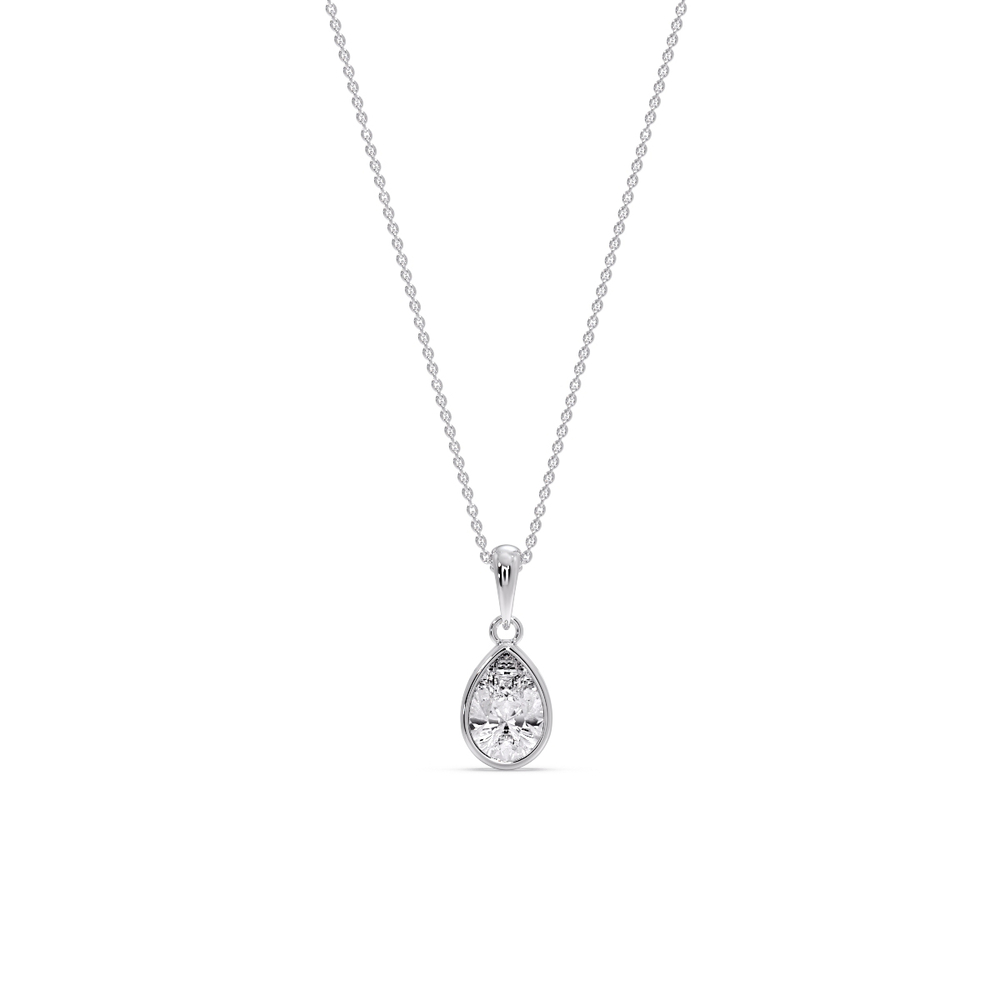 Bezel Pear Water Drop Solitaire Pendant with 14K White Gold White Diamond