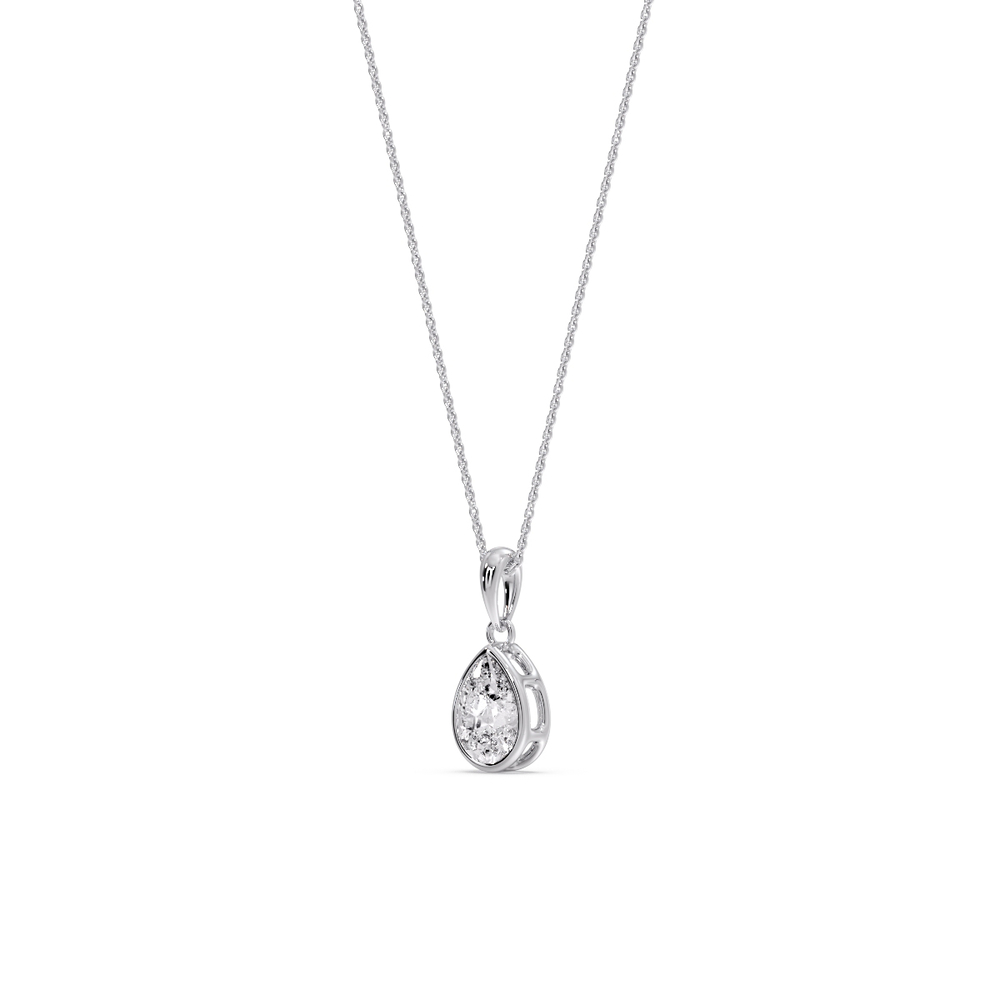 Bezel Pear Water Drop Solitaire Pendant with 14K White Gold White Diamond