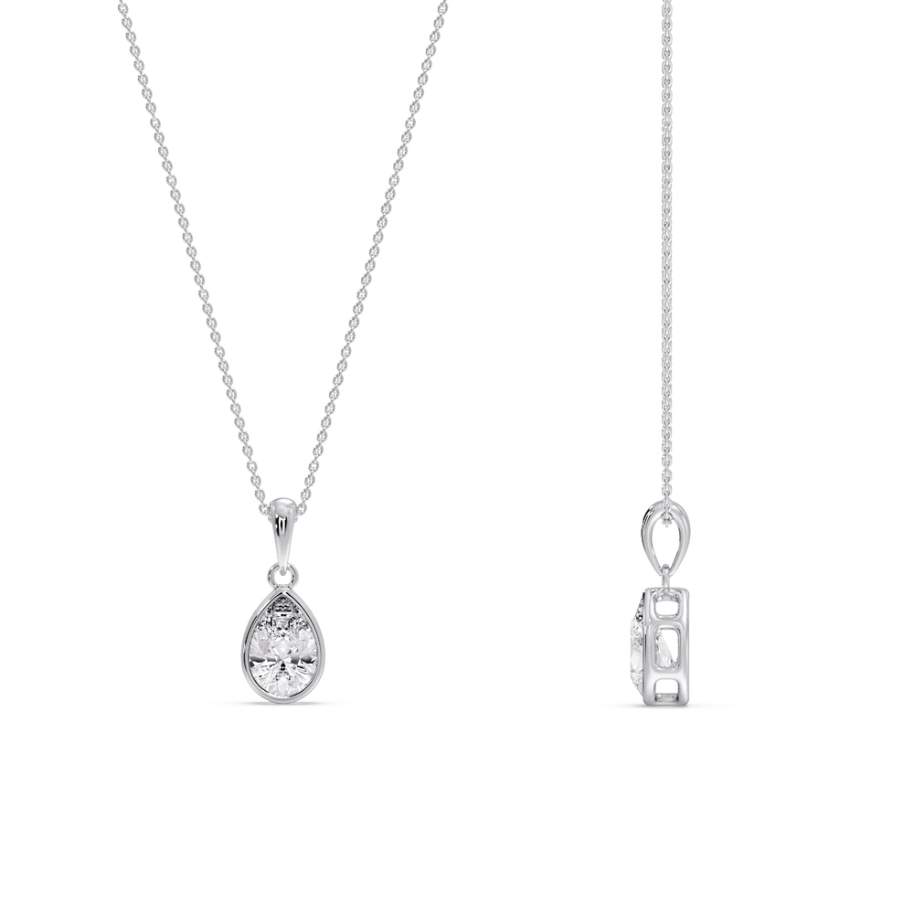 Bezel Pear Water Drop Solitaire Pendant with 14K White Gold White Diamond