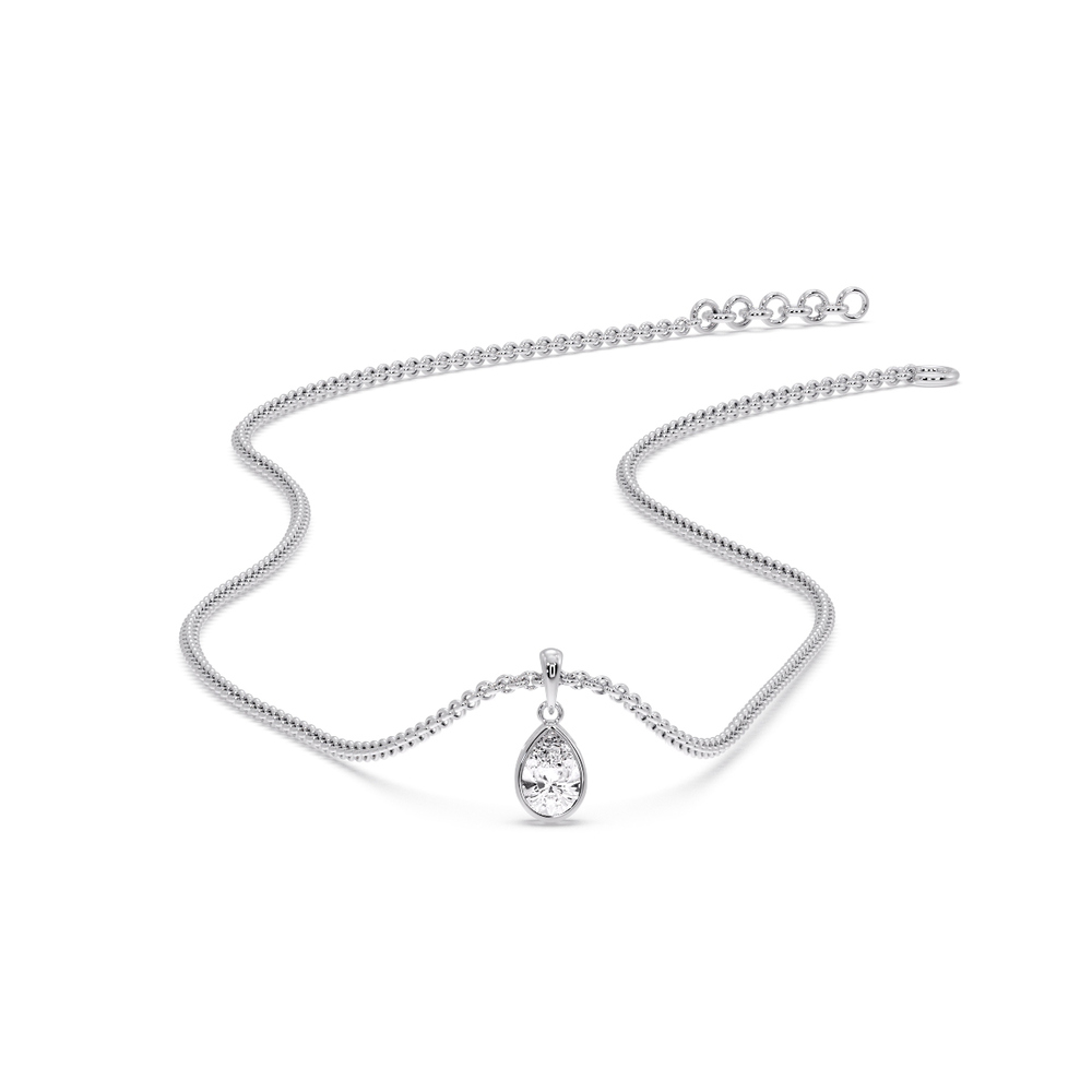 Bezel Pear Water Drop Solitaire Pendant with 14K White Gold White Diamond