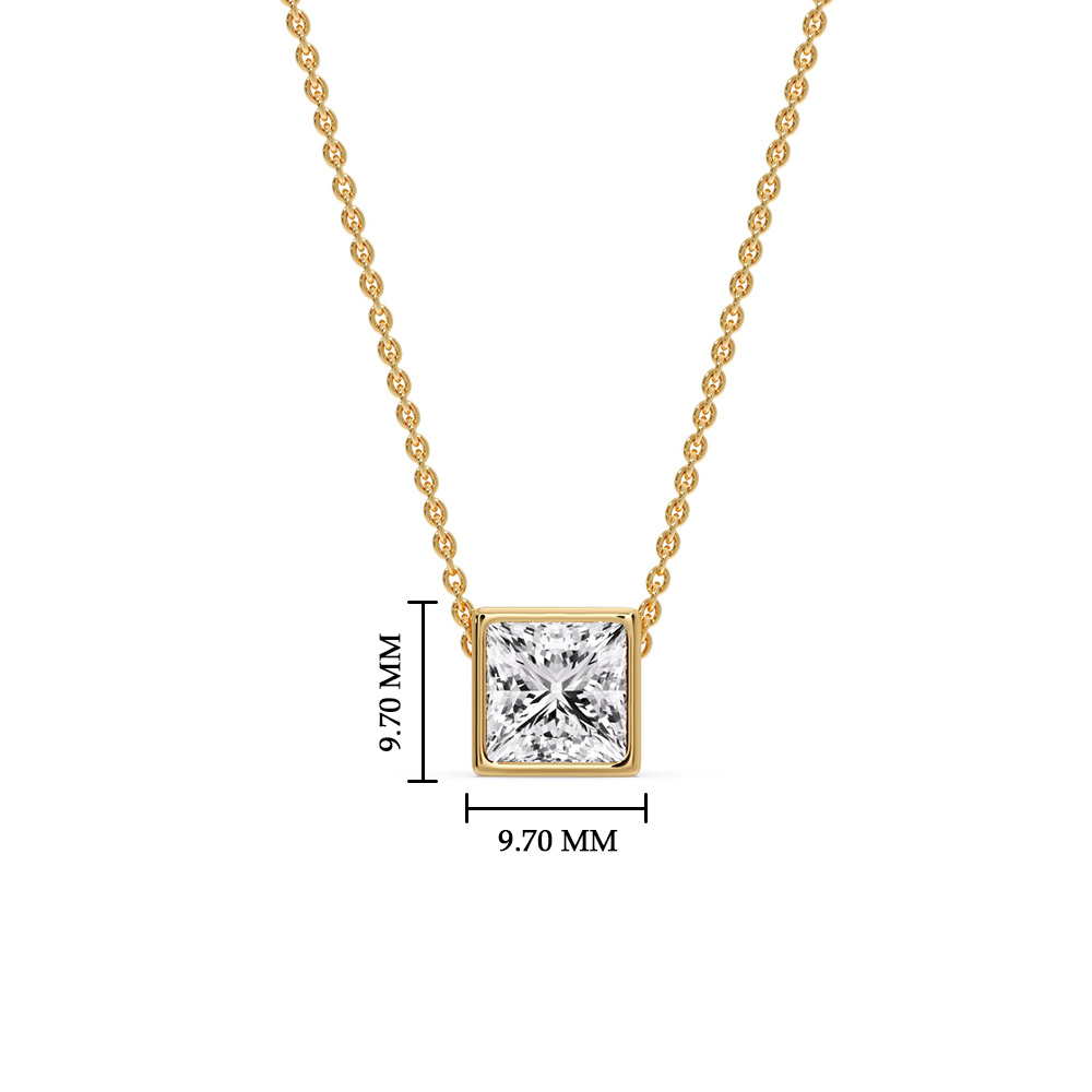 Bezel Princess Diamond Solitaire Necklace with 14K Yellow Gold White Diamond