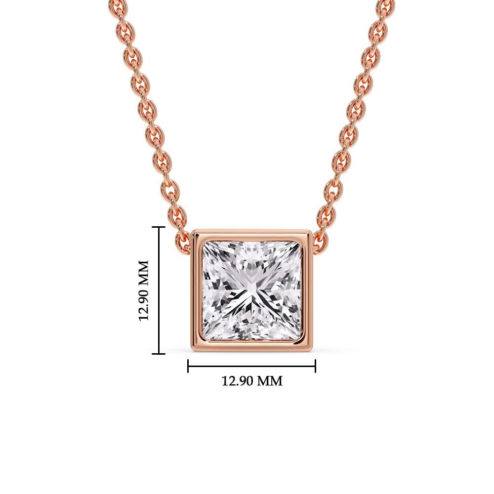 Bezel Princess Fancy Solitaire Pendant with 14K Rose Gold White Diamond