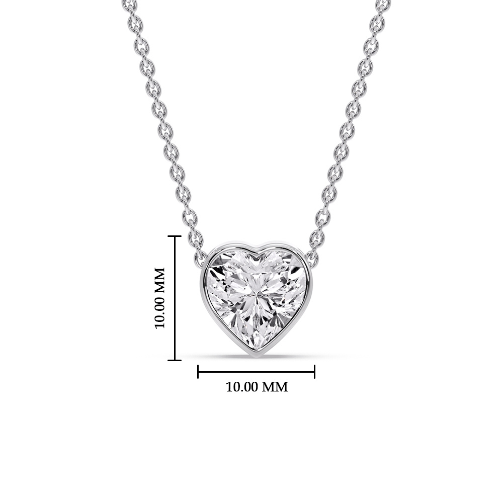Bezel Set Heart Shape Diamond Necklace with 14K White Gold White Diamond