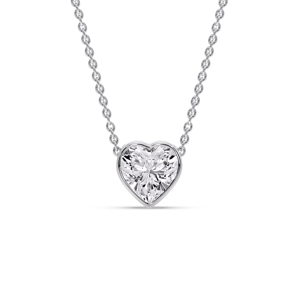 Bezel Set Heart Shape Diamond Necklace with 14K White Gold White Diamond
