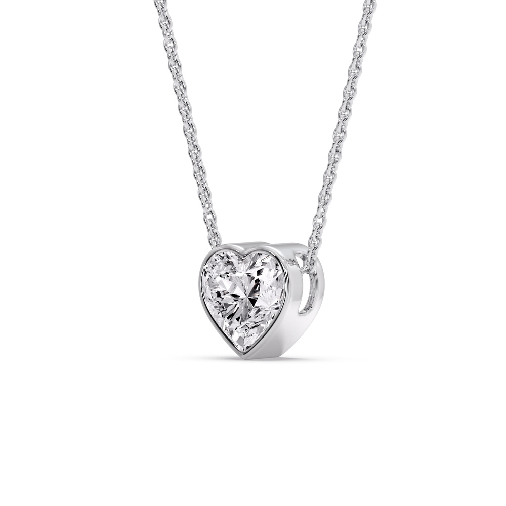 Bezel Set Heart Shape Diamond Necklace with 14K White Gold White Diamond