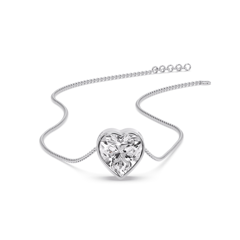 Bezel Set Heart Shape Diamond Necklace with 14K White Gold White Diamond