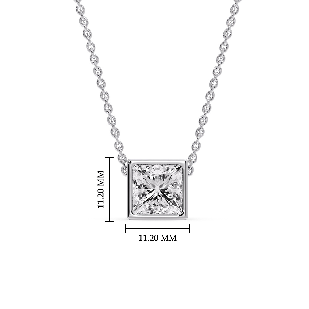 Classic Bezel Princess Diamond Pendant with 14K White Gold White Diamond