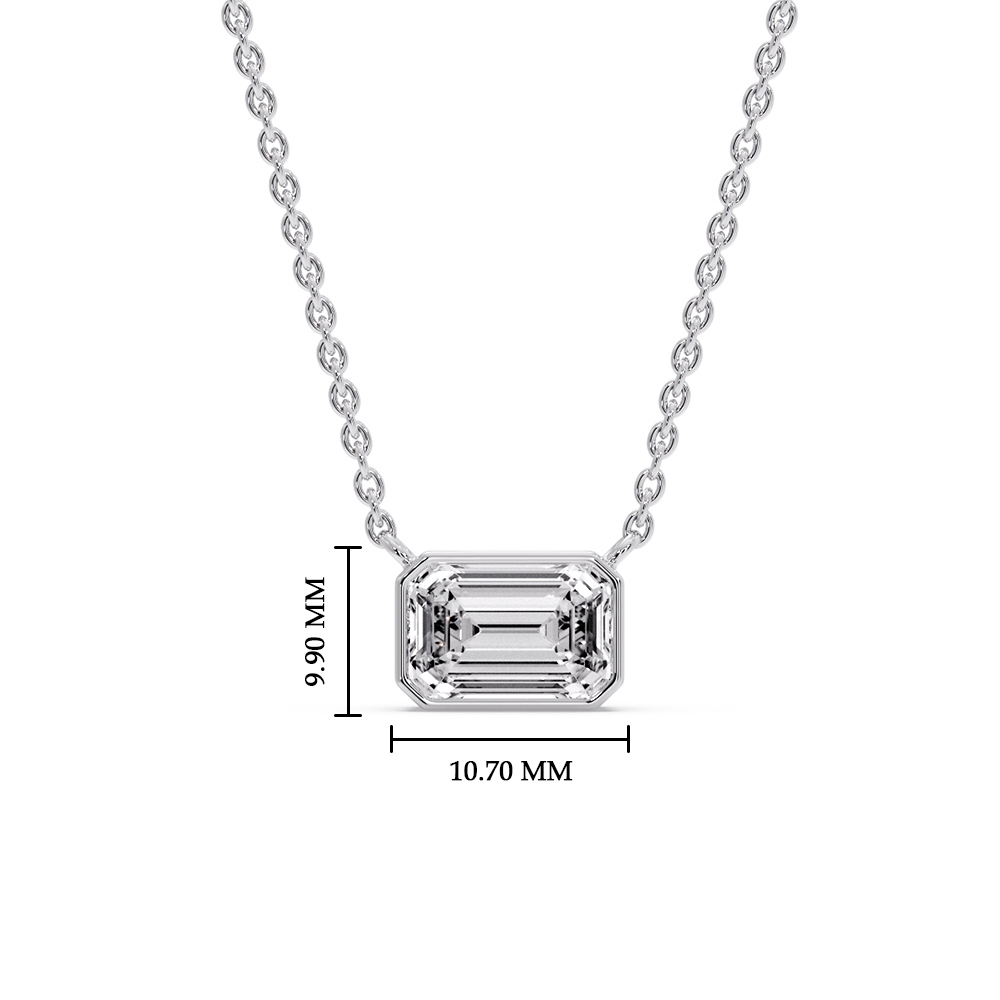 Classic Emerald Cut Diamond Bezel Pendant with 14K White Gold White Diamond