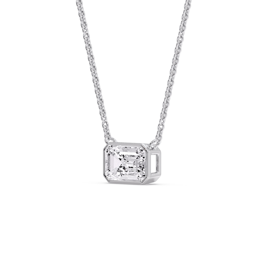 Classic Emerald Cut Diamond Bezel Pendant with 14K White Gold White Diamond