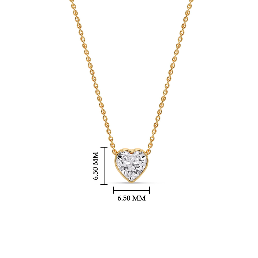 Dainty Bezel Heart Solitaire Diamond Necklace with 14K Yellow Gold White Diamond