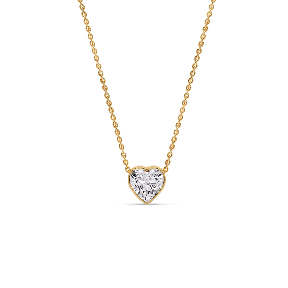 Dainty Bezel Heart Solitaire Diamond Necklace with 14K Yellow Gold White Diamond