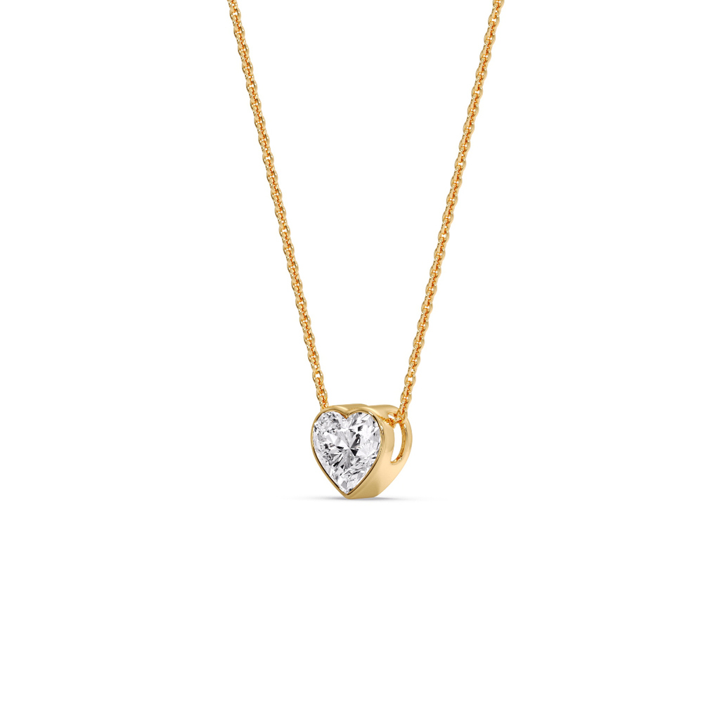 Dainty Bezel Heart Solitaire Diamond Necklace with 14K Yellow Gold White Diamond