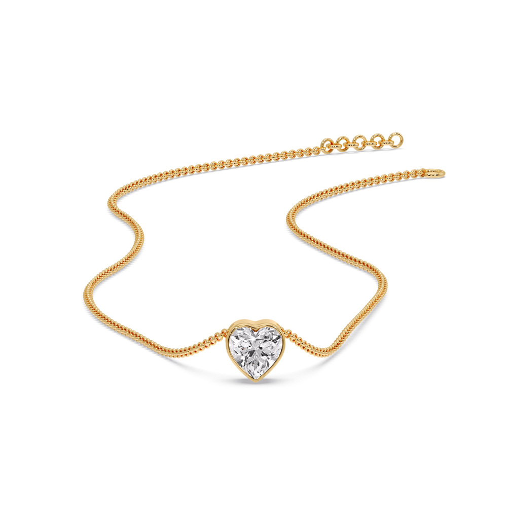 Dainty Bezel Heart Solitaire Diamond Necklace with 14K Yellow Gold White Diamond