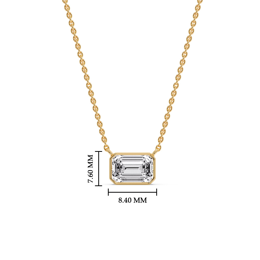East West Emerald Diamond Solitaire Pendant with 14K Yellow Gold White Diamond