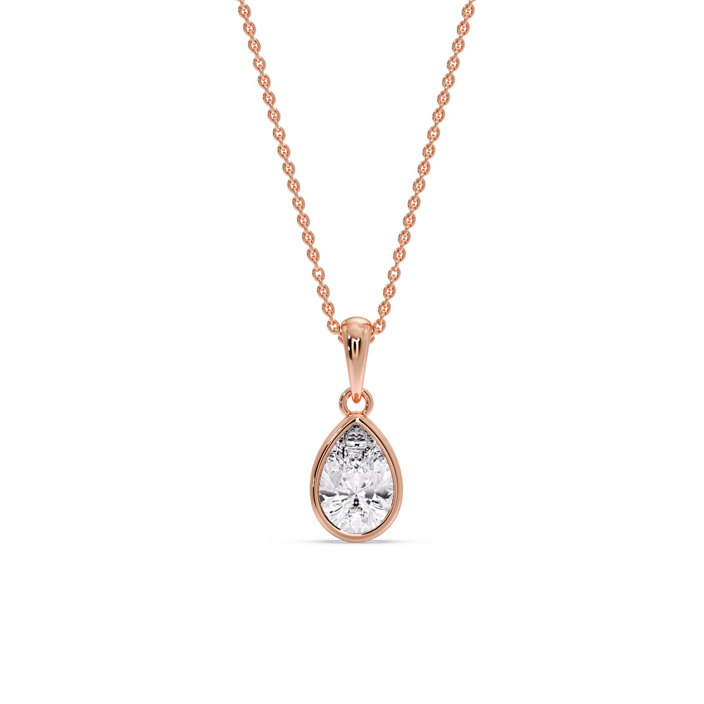 Elegant Pear Cut Diamond Solitaire Pendant with 14K Rose Gold White Diamond
