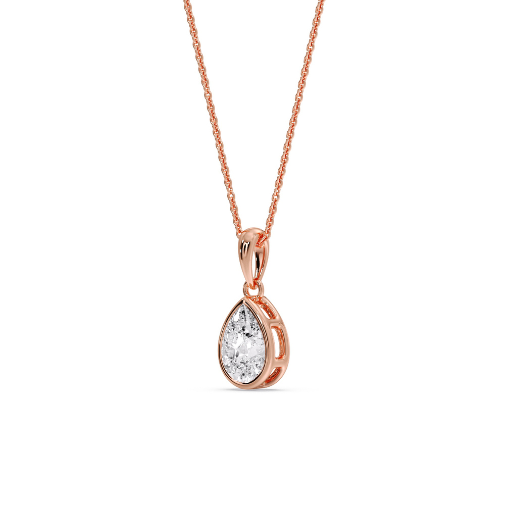 Elegant Pear Cut Diamond Solitaire Pendant with 14K Rose Gold White Diamond