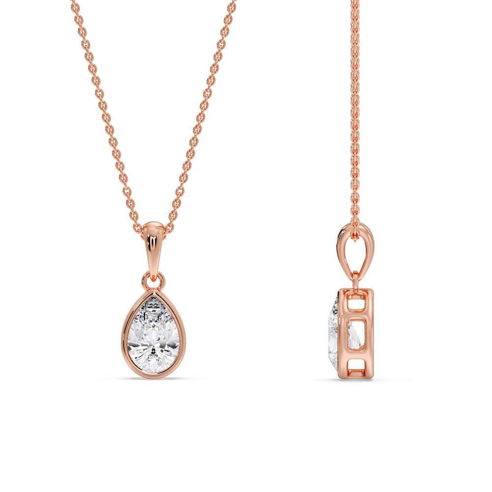 Elegant Pear Cut Diamond Solitaire Pendant with 14K Rose Gold White Diamond