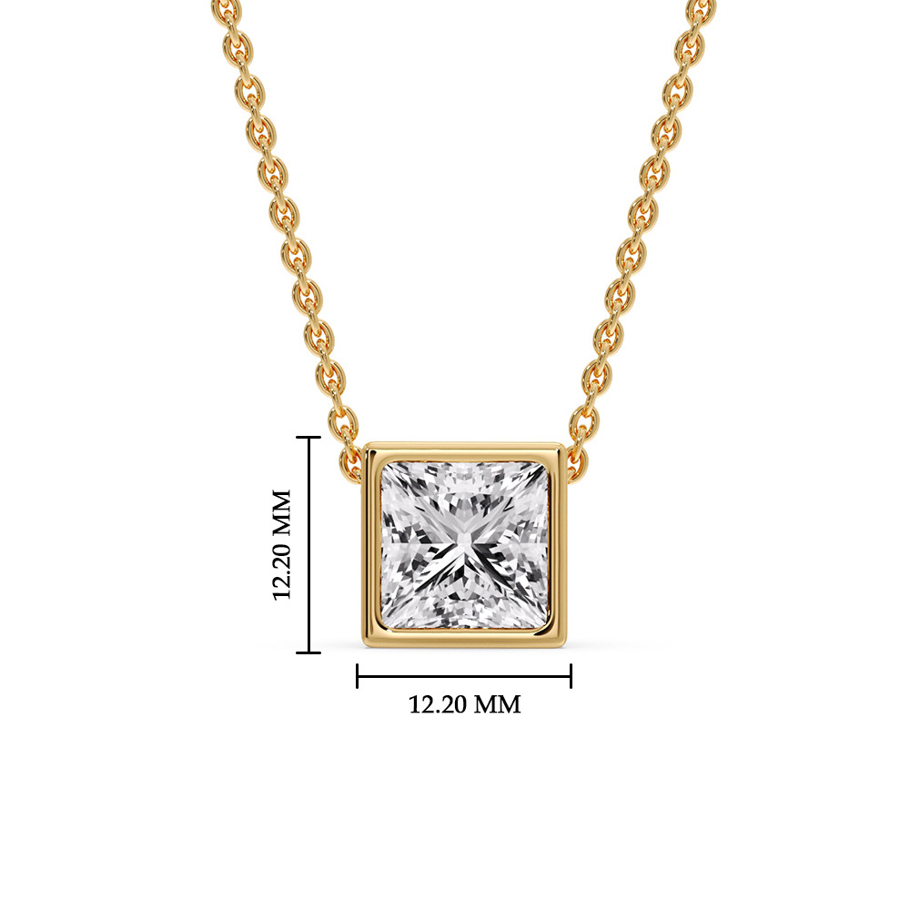 Elegant Princess Cut Solitaire Pendant with 14K Yellow Gold White Diamond