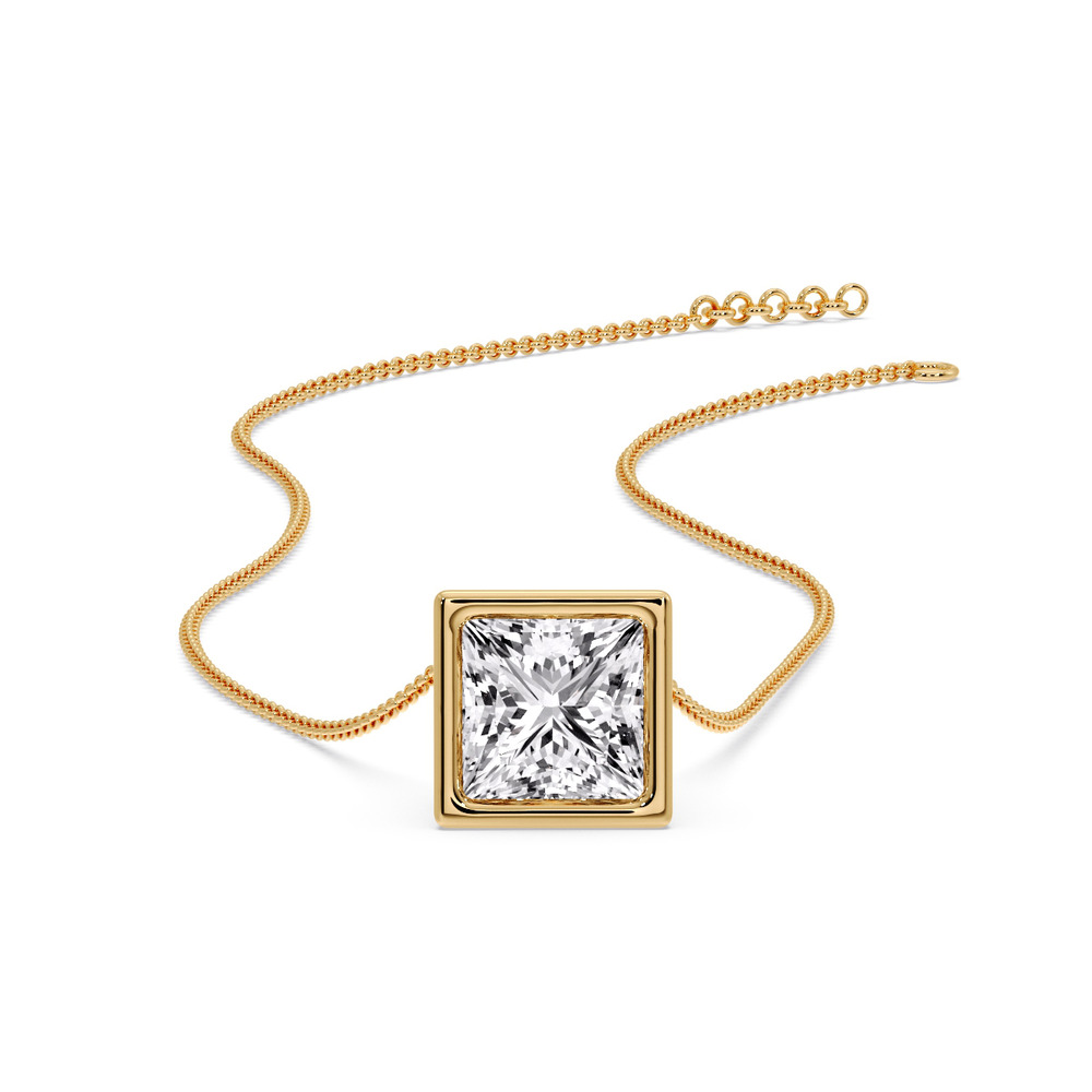 Elegant Princess Cut Solitaire Pendant with 14K Yellow Gold White Diamond