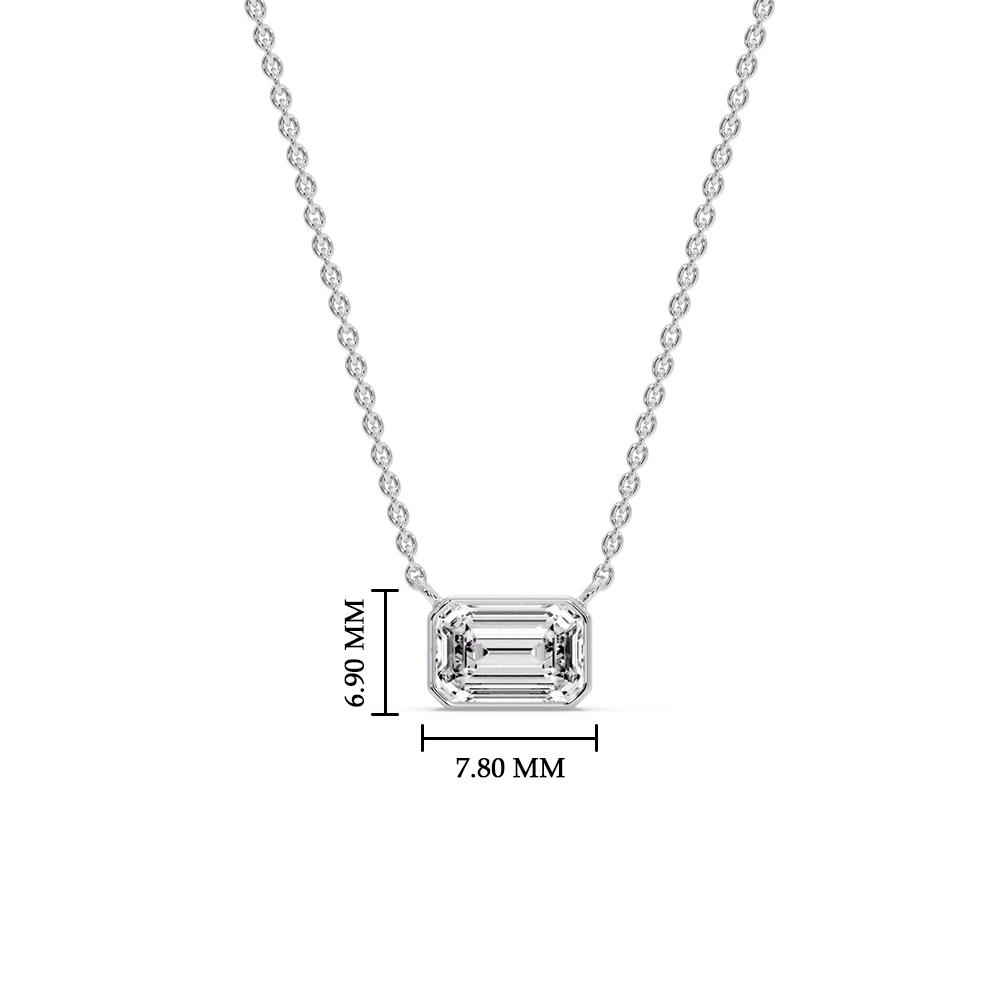 Emerald Cut Bezel Horizontal Solitaire Pendant with 14K White Gold White Diamond