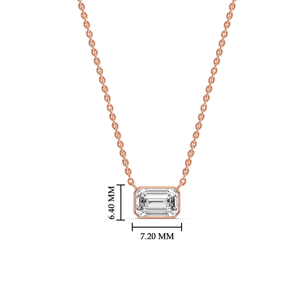 Emerald Diamond Bezel Set Solitaire Pendant with 14K Rose Gold White Diamond