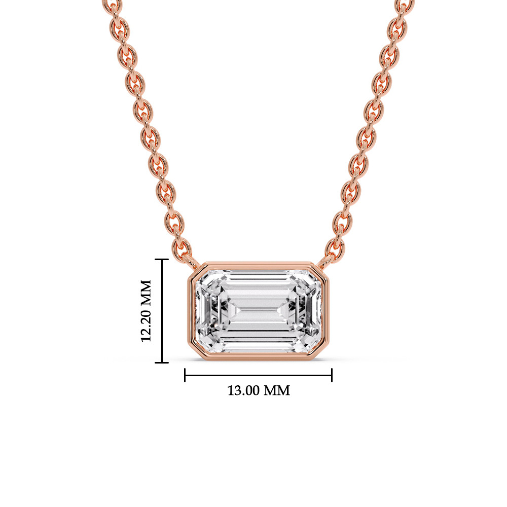 Emerald Floating Diamond Solitaire Necklace with 14K Rose Gold White Diamond