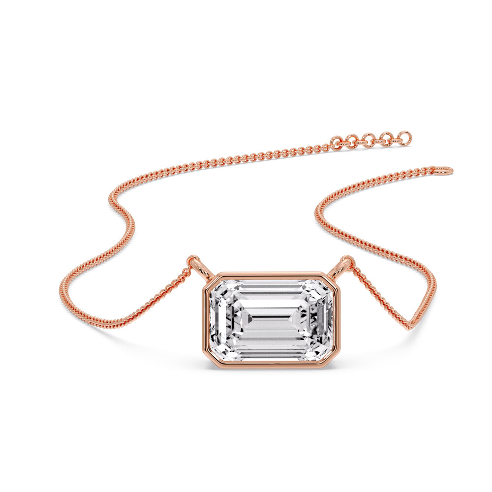 Emerald Floating Diamond Solitaire Necklace with 14K Rose Gold White Diamond