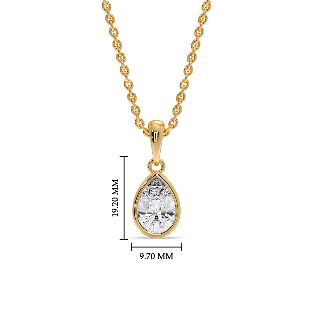 Graceful Pear Drop Bezel Necklace with 14K Yellow Gold White Diamond