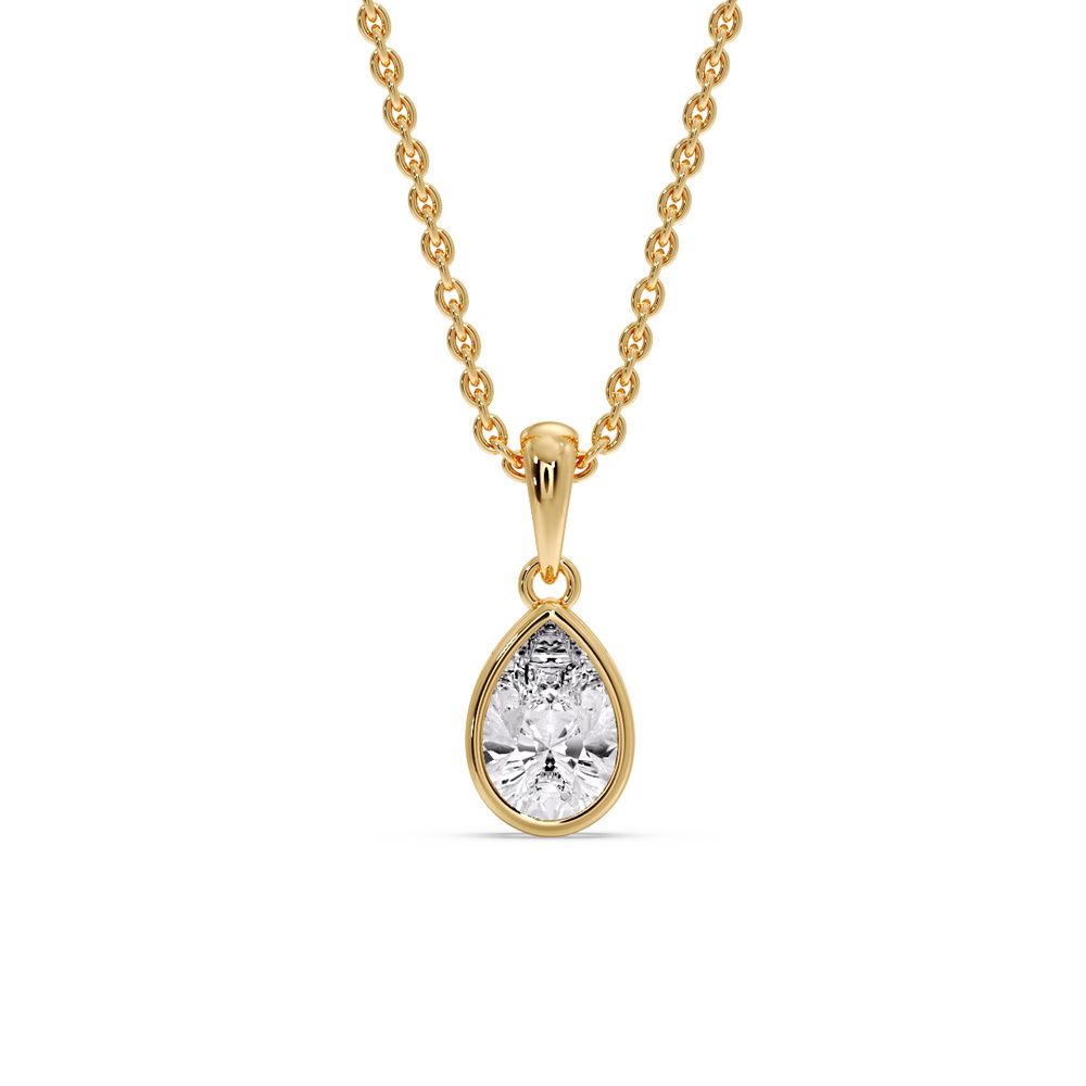 Graceful Pear Drop Bezel Necklace with 14K Yellow Gold White Diamond