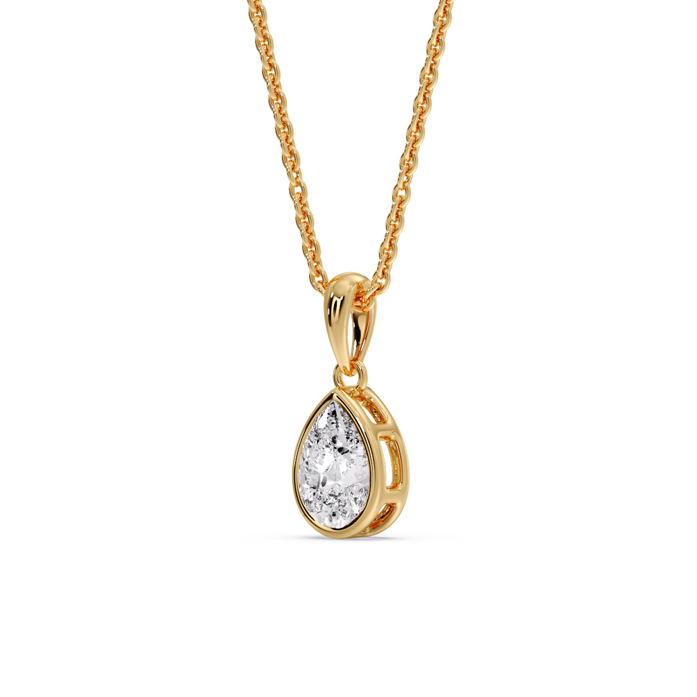 Graceful Pear Drop Bezel Necklace with 14K Yellow Gold White Diamond