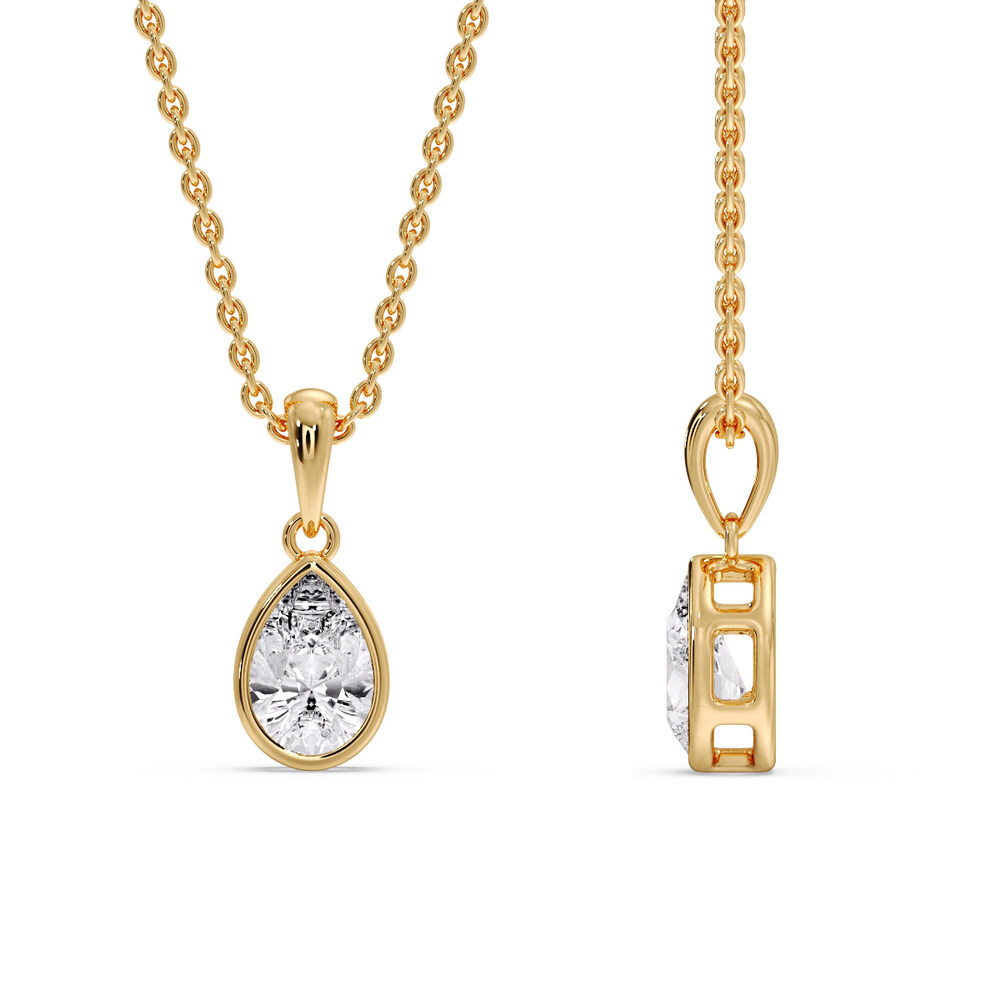 Graceful Pear Drop Bezel Necklace with 14K Yellow Gold White Diamond