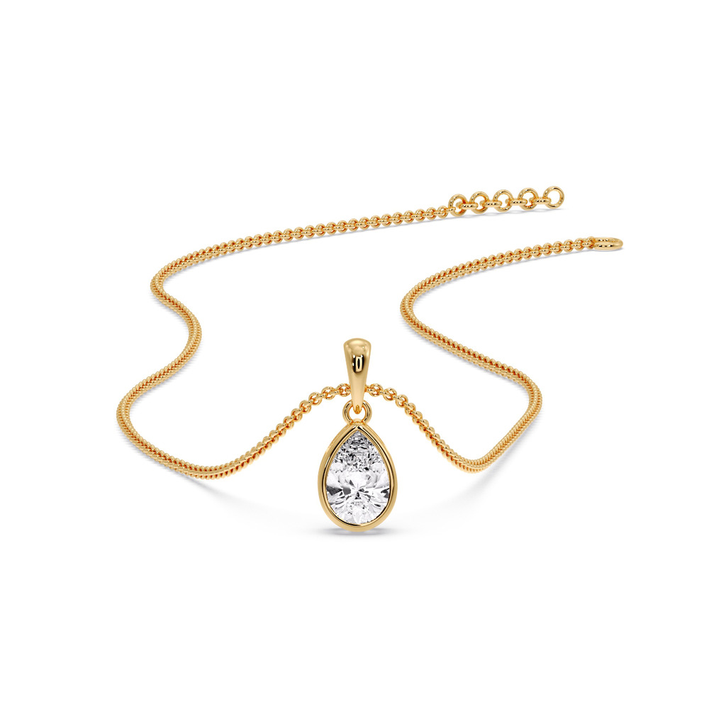 Graceful Pear Drop Bezel Necklace with 14K Yellow Gold White Diamond