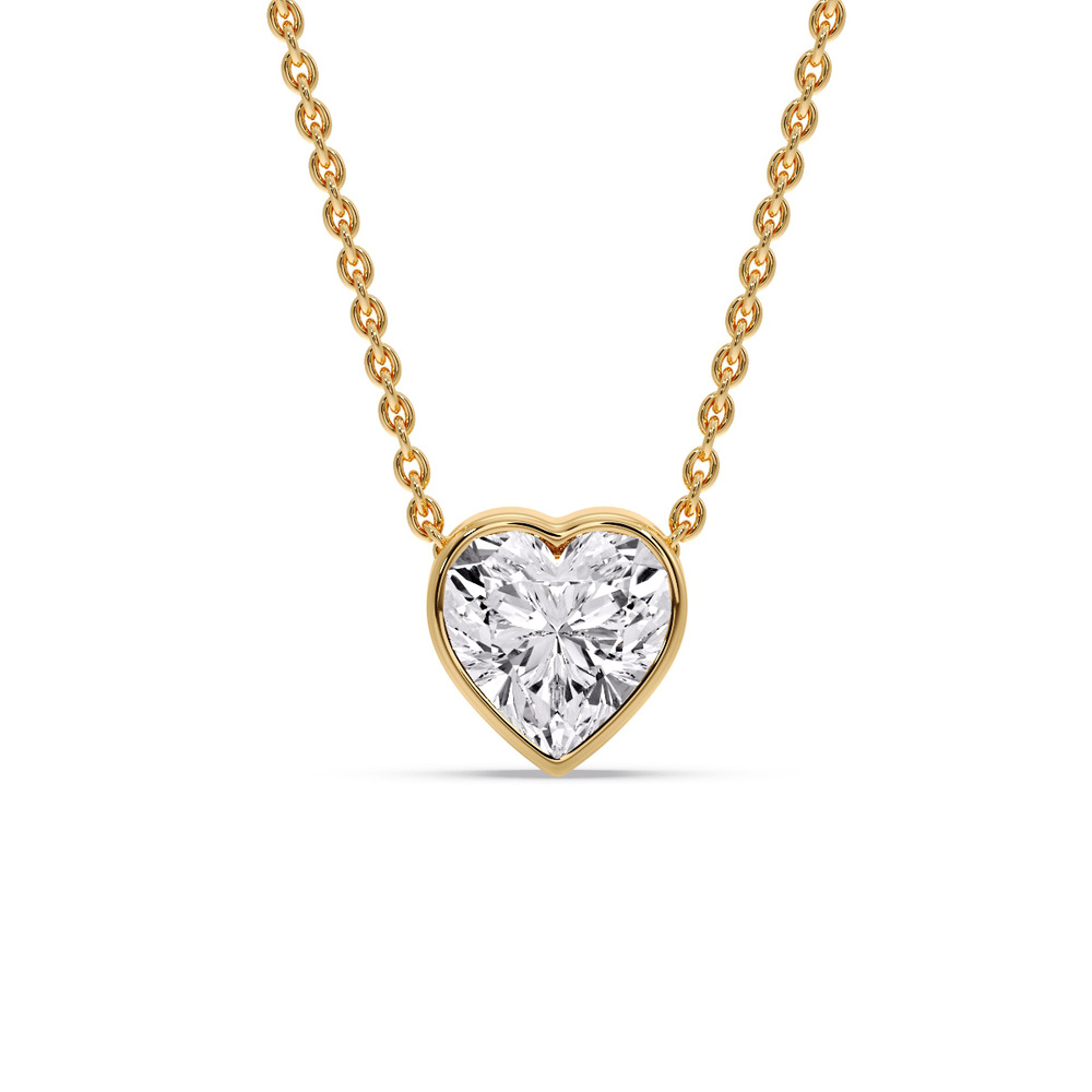 Heart Bezel Set Diamond Solitaire Pendant with 14K Yellow Gold White Diamond