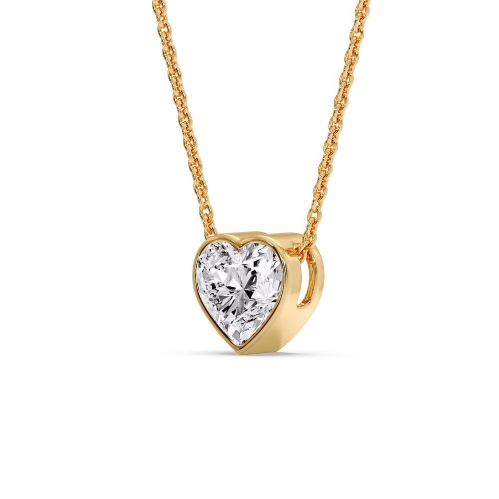 Heart Bezel Set Diamond Solitaire Pendant with 14K Yellow Gold White Diamond