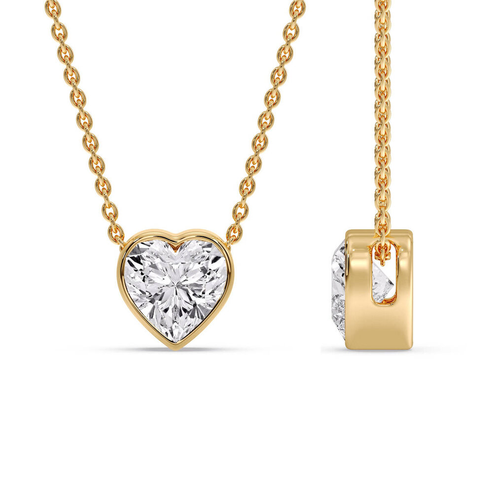 Heart Bezel Set Diamond Solitaire Pendant with 14K Yellow Gold White Diamond