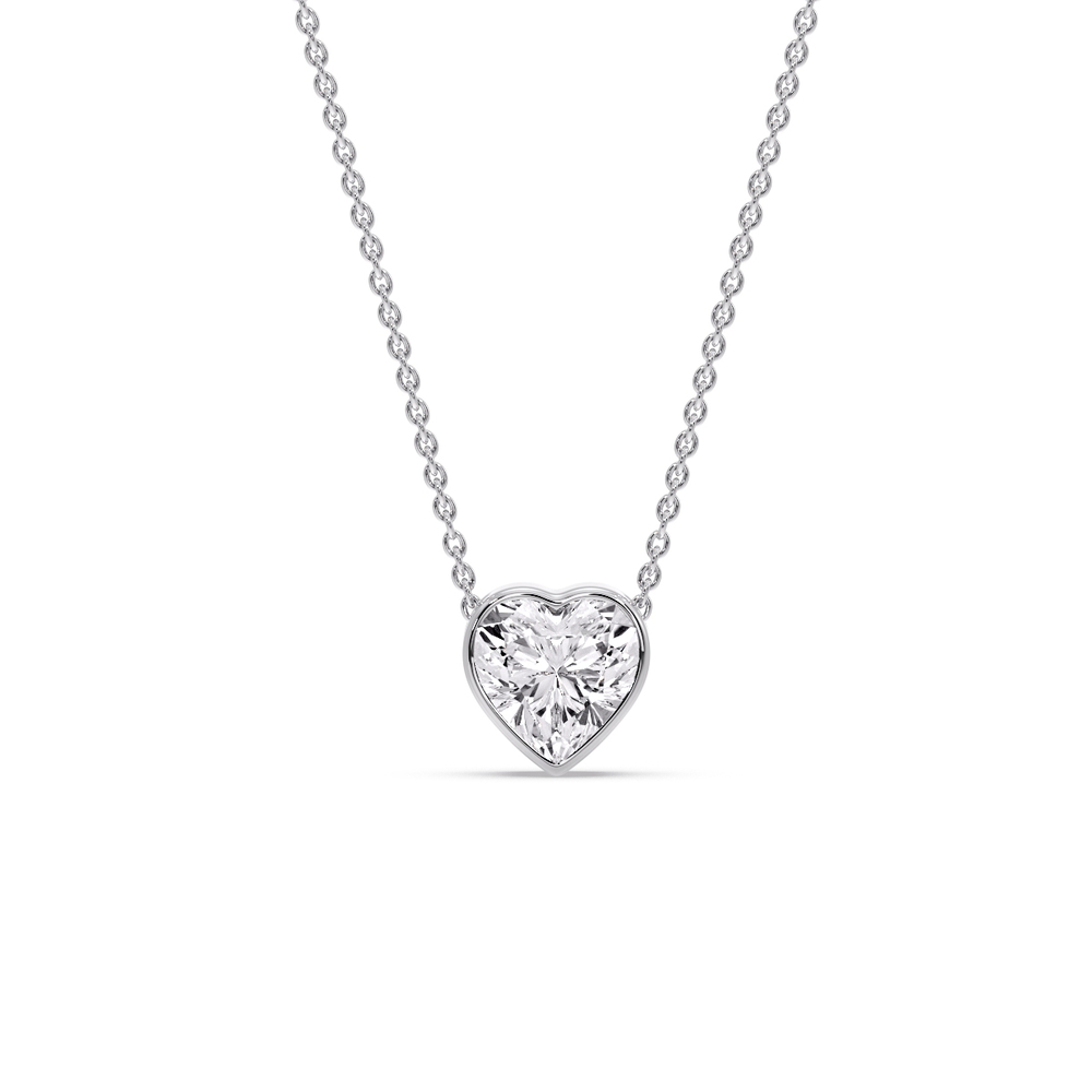 Heart Diamond Bezel Necklace with 14K White Gold White Diamond