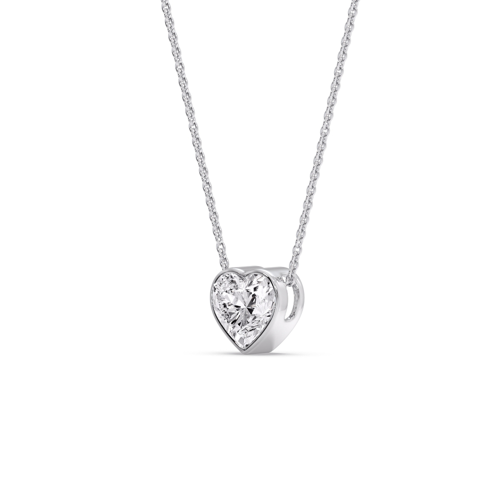 Heart Diamond Bezel Necklace with 14K White Gold White Diamond