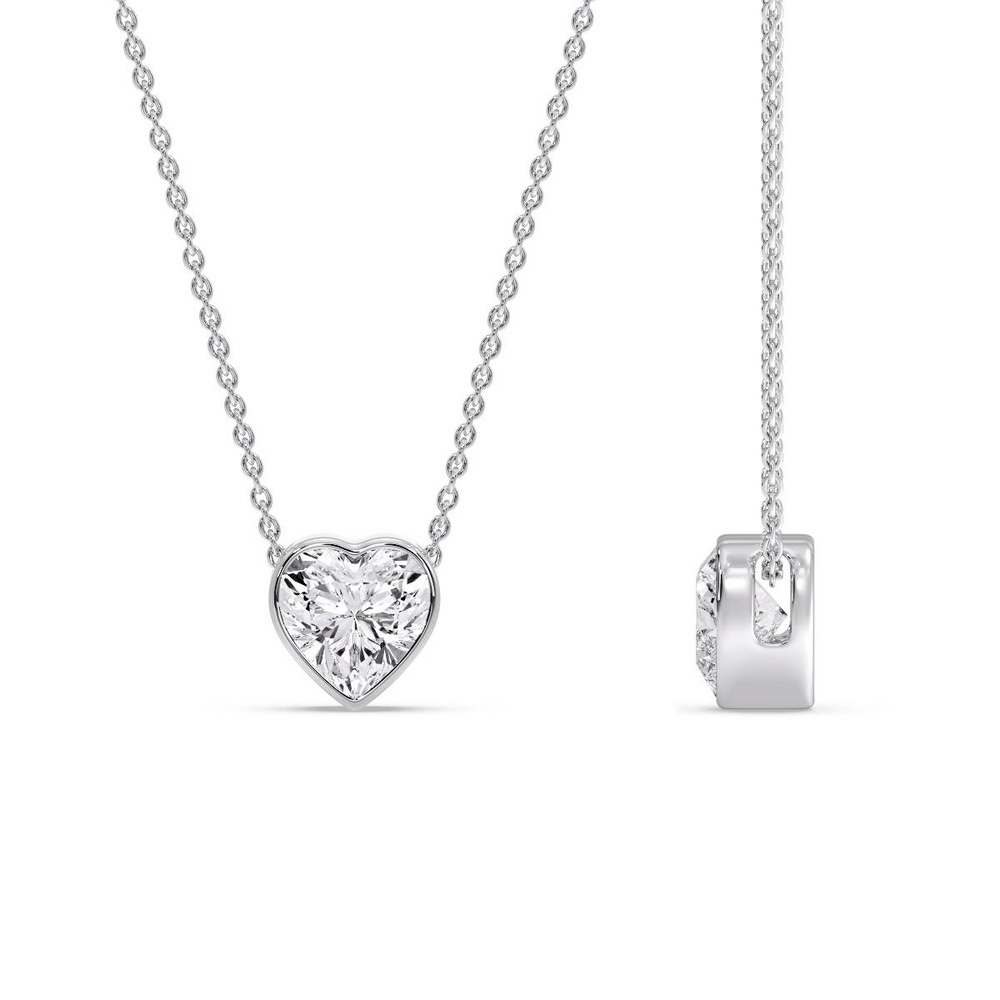 Heart Diamond Bezel Necklace with 14K White Gold White Diamond