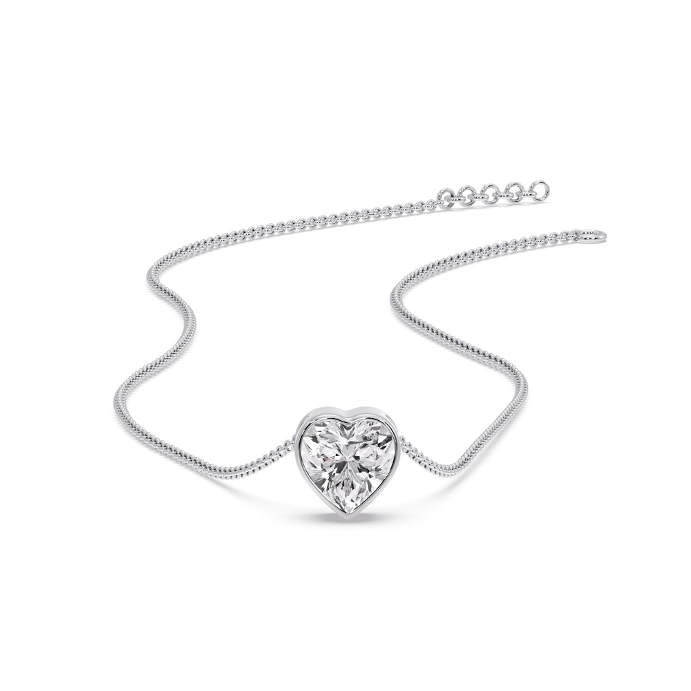 Heart Diamond Bezel Necklace with 14K White Gold White Diamond