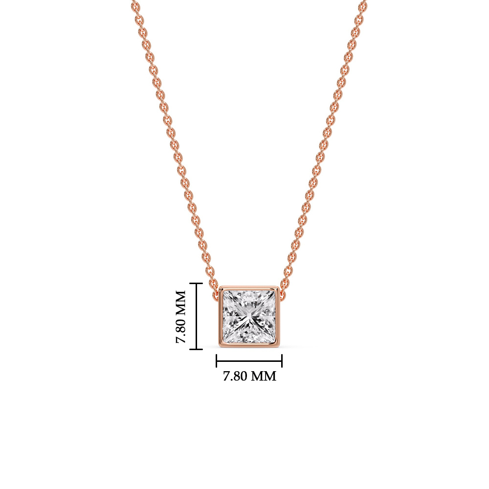 Minimalism Princess Diamond Solitaire Pendant with 14K Rose Gold White Diamond