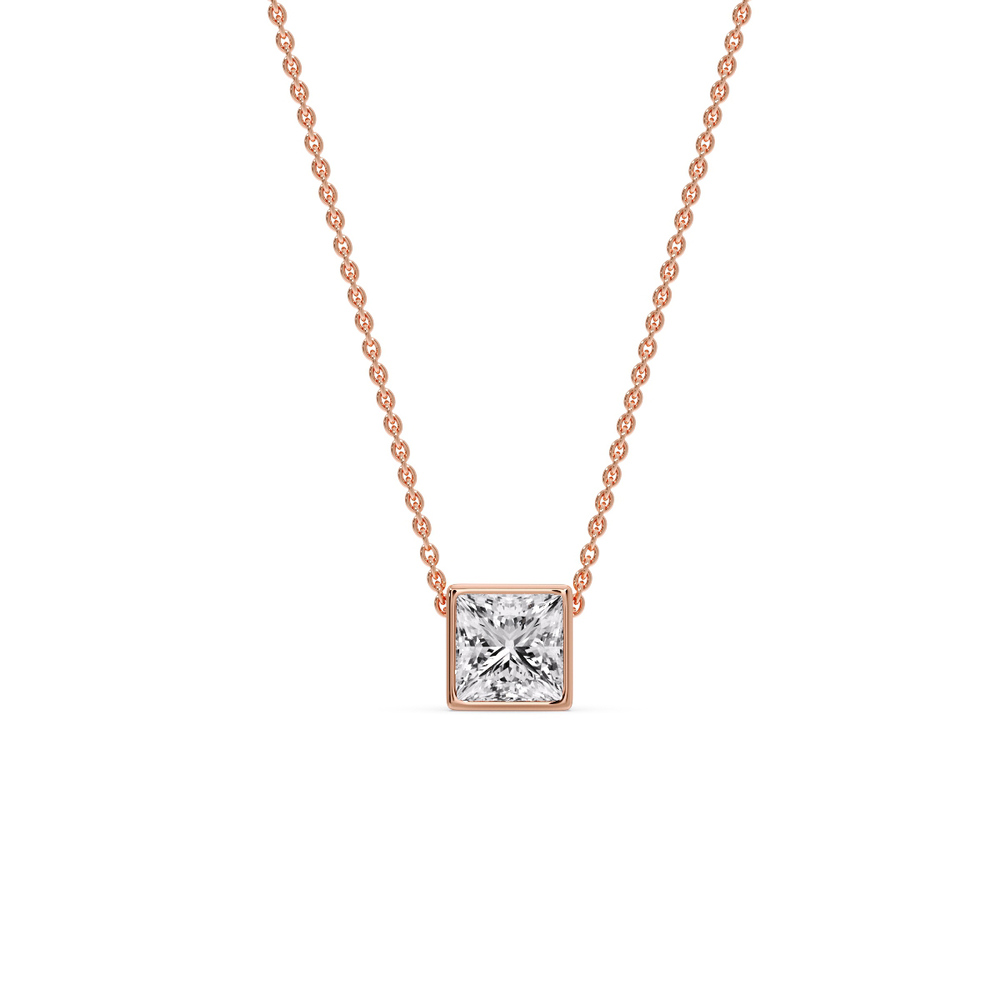 Minimalism Princess Diamond Solitaire Pendant with 14K Rose Gold White Diamond