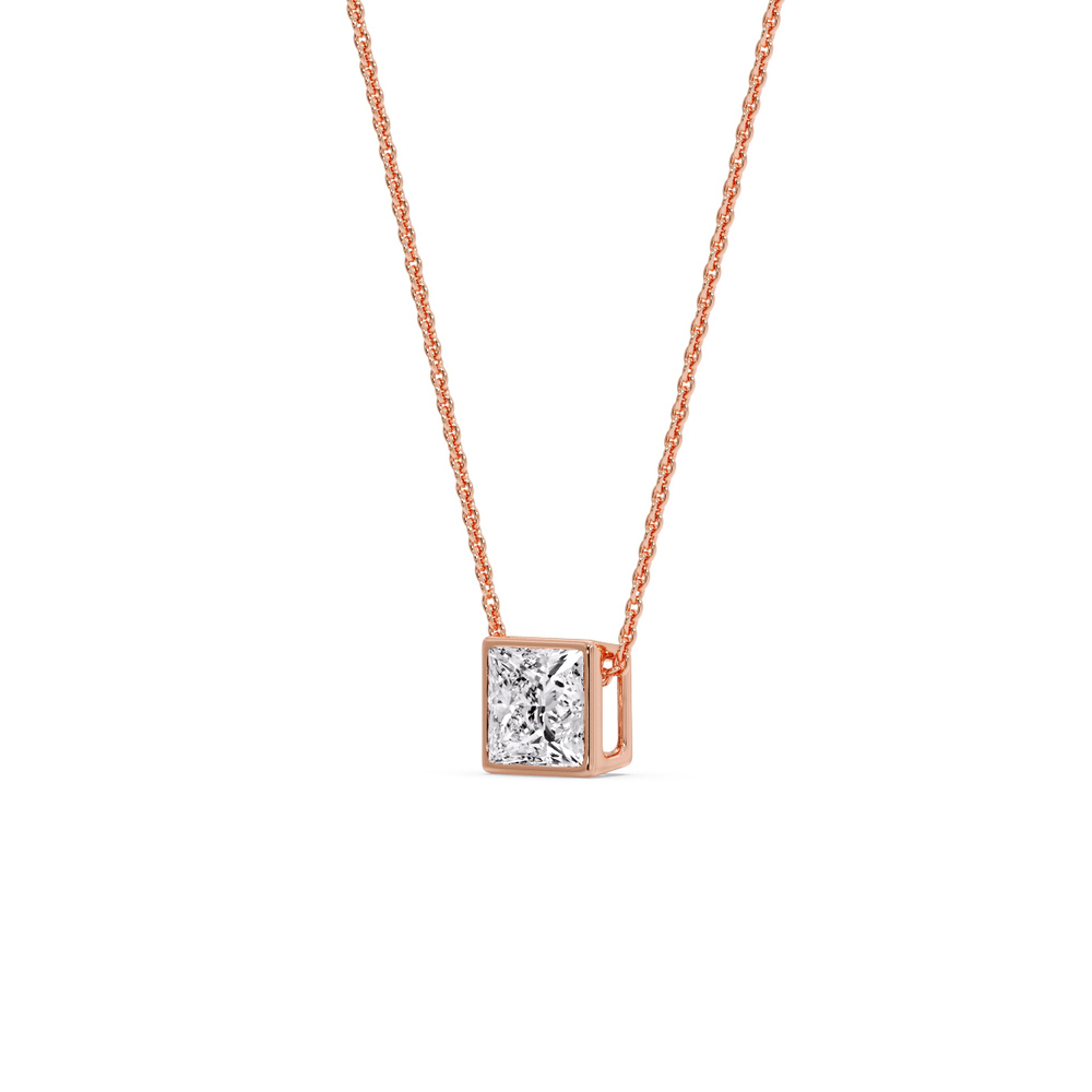 Minimalism Princess Diamond Solitaire Pendant with 14K Rose Gold White Diamond