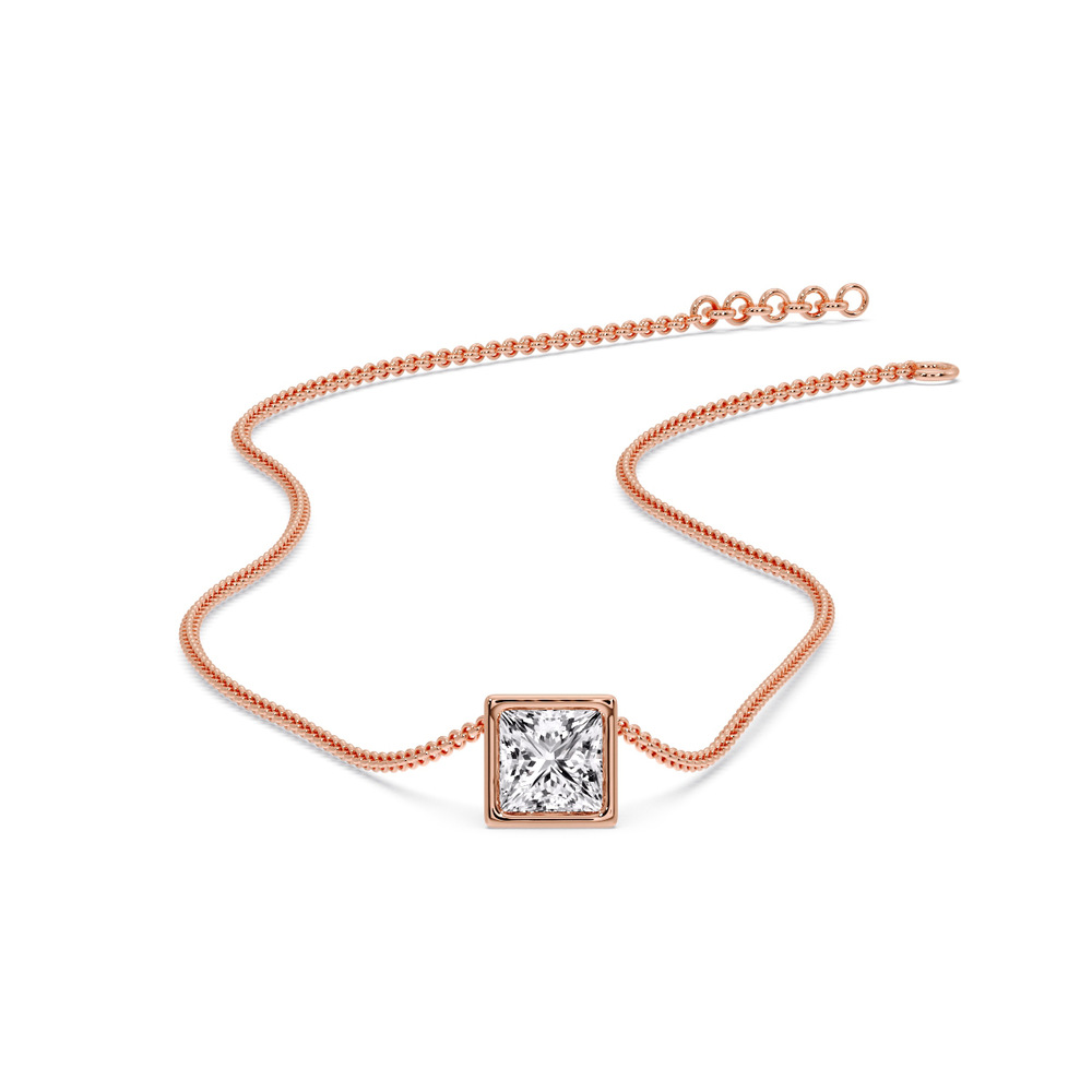 Minimalism Princess Diamond Solitaire Pendant with 14K Rose Gold White Diamond