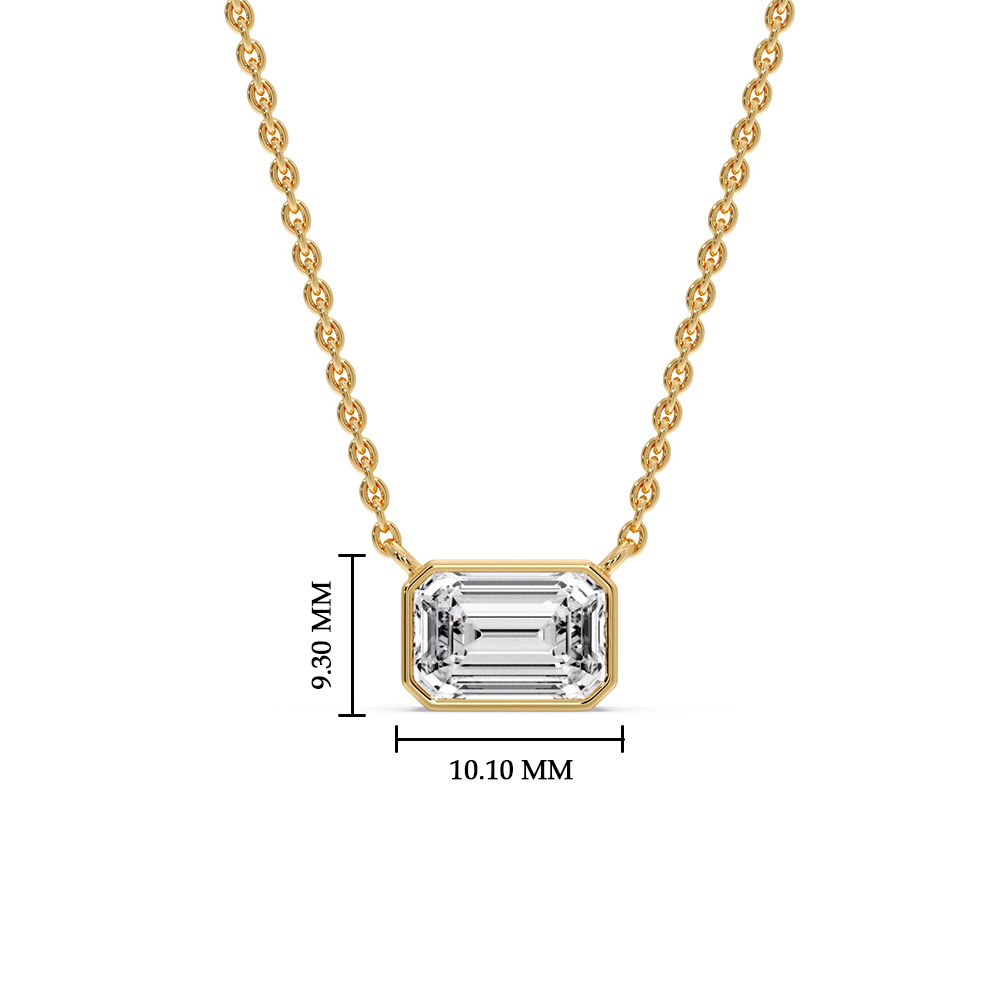 Minimalist Bezel Set Emerald Pendant with 14K Yellow Gold White Diamond